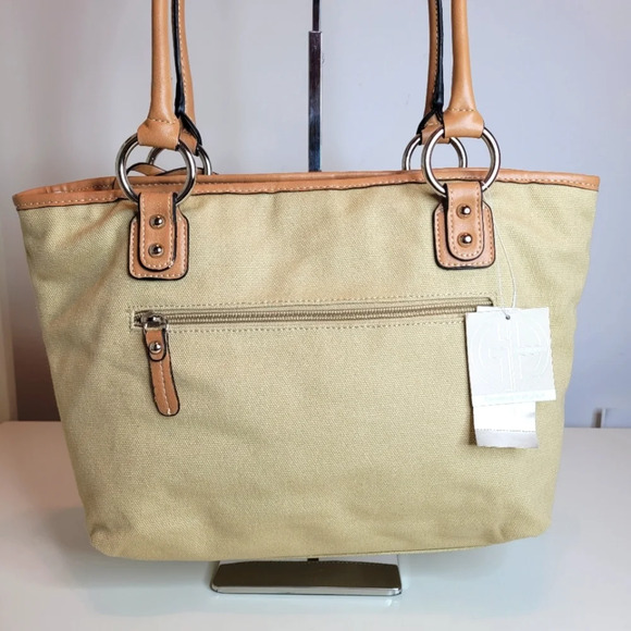 Giani Bernini Khaki Tan Canvas Shoulder Tote Hand Bag NEW with Tags - Picture 4 of 14